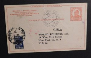 1947 Russia USSR Postcard Cover to New York NY USA US Stamp World Tourists