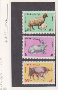 Lebanon Scott # 440-442, MLH. Cow and calf, Rabbit, Ewe and lamb, 1965