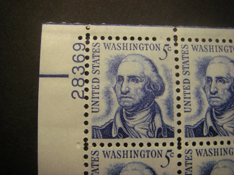 Scott 1283a, 5c George Washington, PB4 #28369 x4, Matched Set, MNH Prominent