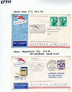 AUSTRIA FIRST FIGHT COVERS{2}Vienna Rome/Frankfurt AUSTRIAN AIRLINES 1958 EP590