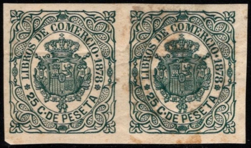 1878 Spanish West Indies Revenue 25 Céntimos Of Peseta Books of Commerce