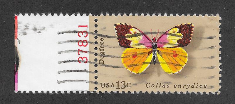 1714 Used 13c. Butterfly, Plate # Single, Free, Insured Shipping