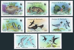 Antigua 1005-1012, MNH. Michel 1010-1017. WWF 1987. Marine life. Birds.