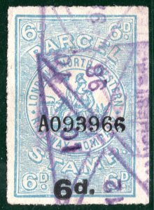 GB L&NWR RAILWAY Parcel Stamp 6d 1898 Manchester Postmark Used{samwells}BROWN146