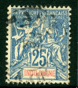 Indo-China 1900 French Colony 25¢ Blue Scott # 14 VFU C258