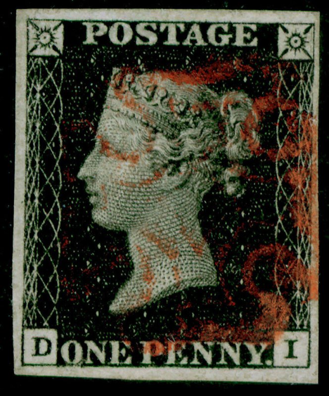 GB QV SG2, 1d black PLATE 8, FINE USED. Cat £550. RED MX DI