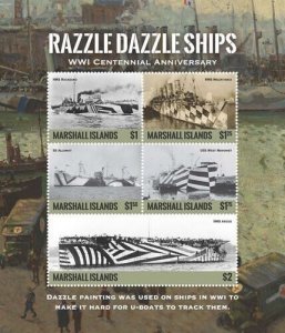 Marshall Islands 2018 - Razzle Dazzle Ships WWI -  Sheet of 5 - Scott #1220 MNH