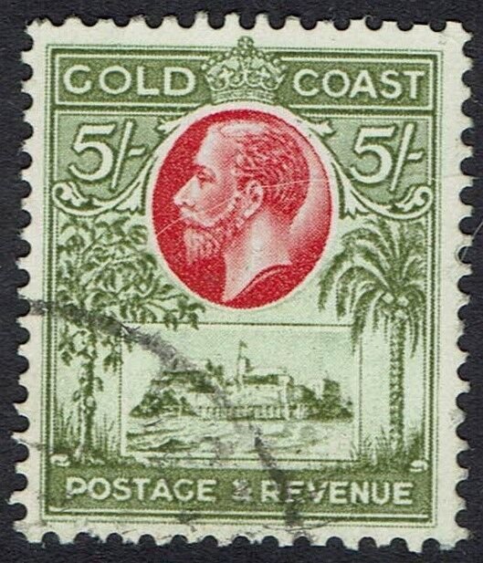 GOLD COAST 1928 KGV CASTLE 5/- USED TOP VALUE