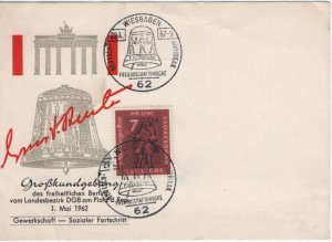 Germany 1962 Cover Sc 842 7pf Messenger Special cancel