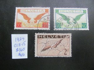 SWITZERLAND 1929 USED SC C13-15 AIRMAIL VF/XF $160 (185)