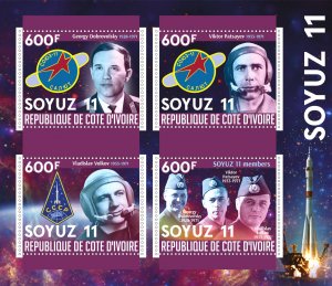 Stamps. Space,Astronauts  Soyuz 11 Cote d'Ivoire 2022 year 1+1 sheets