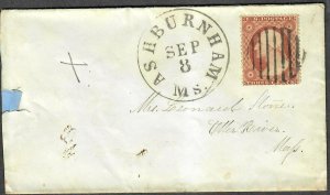 US Sc#26 Ashburnham Mass Cover Sept 8