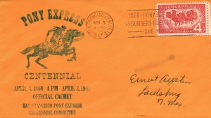 PONY EXPRESS CENTENNIAL OFFICIAL CACHET COVER 1960 SAN FRANCISCO SLOGAN CANCEL