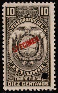 ✔️ ECUADOR 1928 FISCAL TELEGRAPH  SPECIMEN & PUNCH - HISC. 82 MNH [033] RARITY