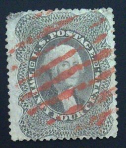 Scott #37 - VF - 24c Gray Lilac - Washington - Used with Red cancel - Thin- 1860