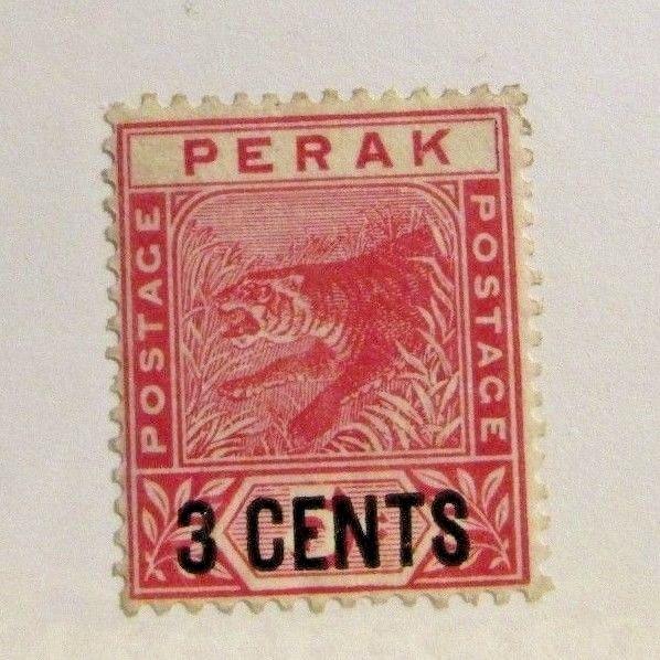 MALAYA  PERAK Sc #60 Θ used , tiger, cat, postage stamp, Fine +