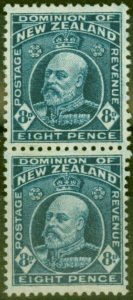 New Zealand 1909 8d Indigo-Blue SG404a Vert Pair Fine Very Lightly Mtd Mint