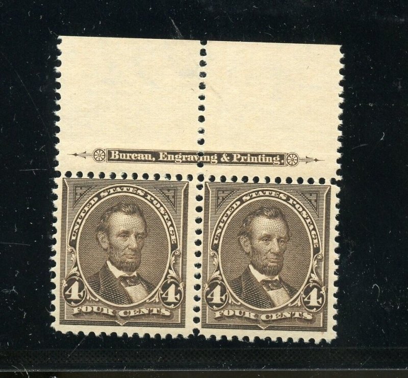 UNITED STATES 4c LINCOLN IMPRINT PAIR SCOTT#269 MINT NEVER HINGED 