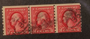 Scott 413 2 Cents Washington Used Joint Line Pair 3 Stamps SCV $375.00