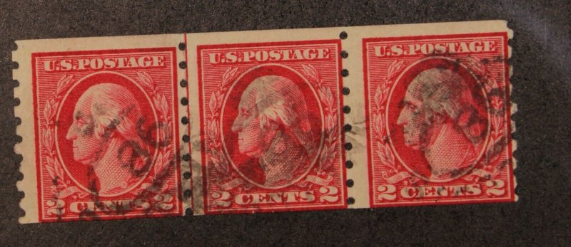 Scott 413 2 Cents Washington Used Joint Line Pair 3 Stamps SCV $375.00