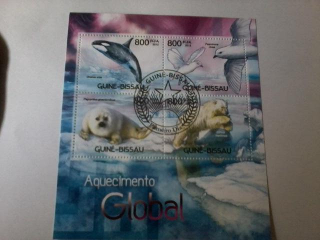 GUINE BISSAU SHEET USED BIRDS MARINE LIFE GLOBAL WARMING