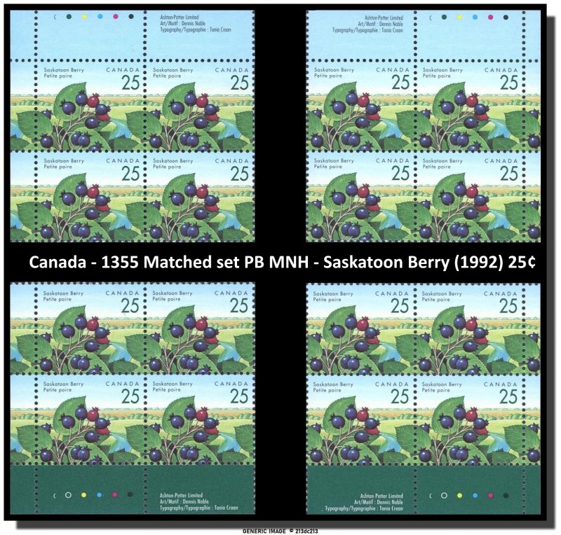 Canada - 1355 Matched set PB MNH - Saskatoon Berry (1992) 25¢