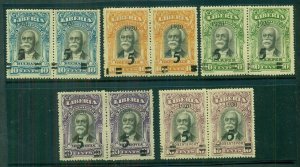 LIBERIA #178-82. 5¢ on 10¢ Ovpts pairs w/normal & ITALIC 9 in 1920 NH/LH, VF