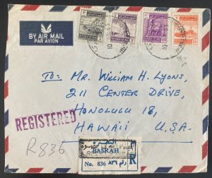 1963 Basrah Iraq Airmail Registered cover To Honolulu Hawaii