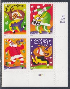 Scott 3824a MNH LR Pl Blk S1 - Christmas 2003