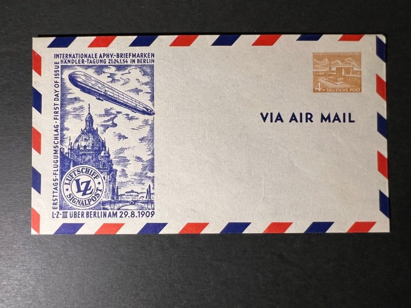 1954 Mint Germany Postal Stationery Envelope Air Mail Zeppelin FDC 4
