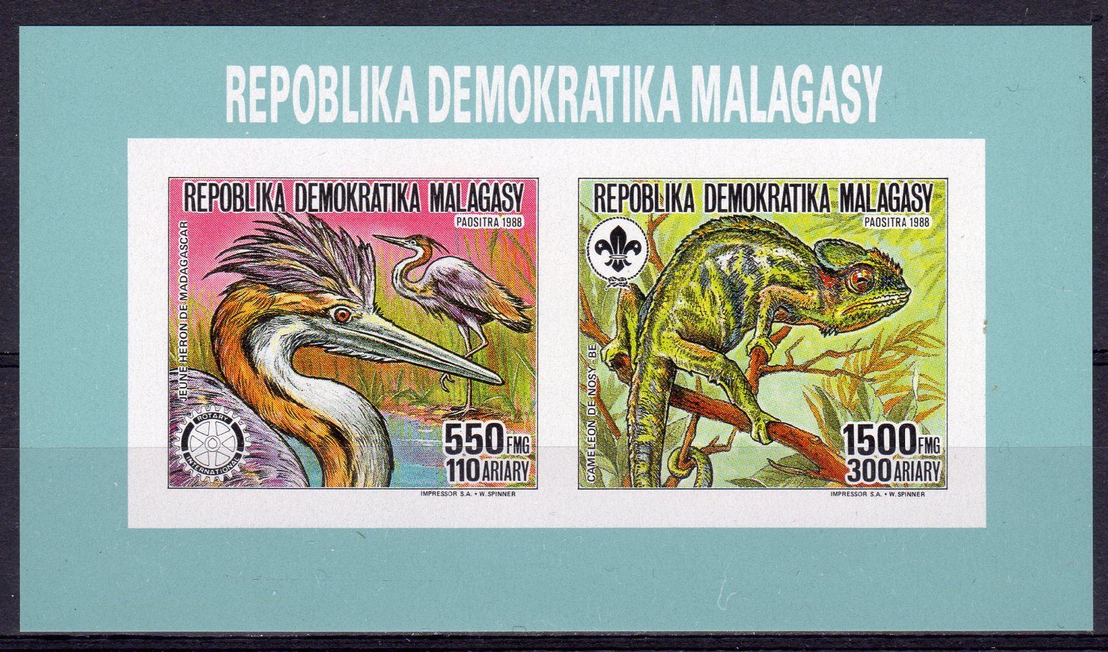 Madagascar 1988 Mi.1114B/1115B Birds/Rotary/Scouts Compound SS ...