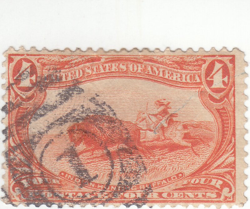 Scott # 287 - 4c Orange - Indian Hunting Buffalo - Used -SCV - $27.50