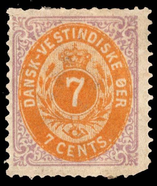 Danish West Indies Scott 9 Unused hinged with short perforations.