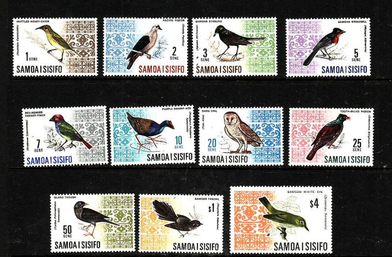 Samoa-Sc#265-274B ex #274A-Unused NH set-Birds of Western Samoa-1967-