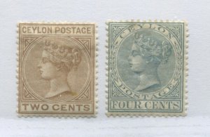 Ceylon QV 1872 2 cents and 4 cents mint o.g. hinged