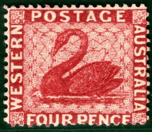 WESTERN AUSTRALIA QV Stamp SG.78 4d Carmine (1882) SWAN Mint MM c£190 BRBLUE11