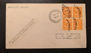 1940 SS President Coolidge USTP Sea Post Cover Honolulu HI to Santa Barbara CA