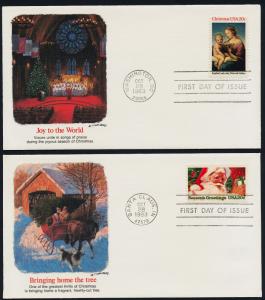 USA 2063-4 on FDC's - Christmas, Madonna, Santa