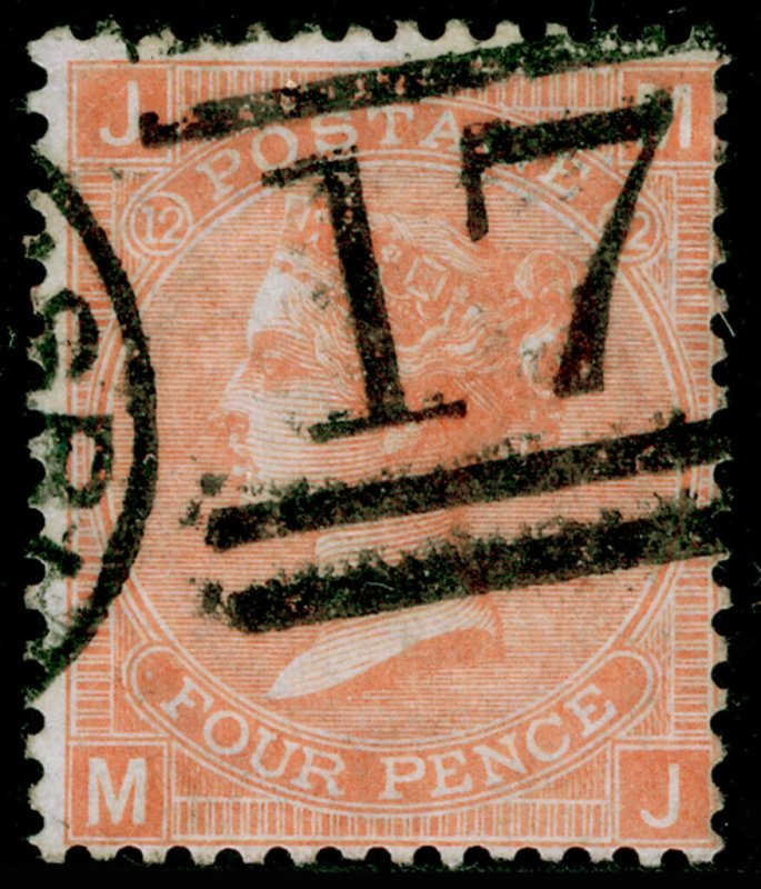 SG93, 4d dull vermilion plate 12, FINE USED. Cat £90. MJ 