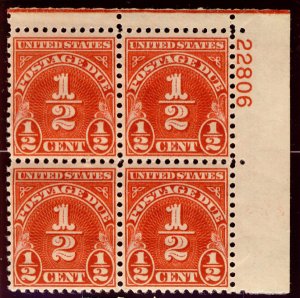 US #J79 PLATE BLOCK, 1/2 c Postage Due,  VF/ mint never hinged, super fresh p...