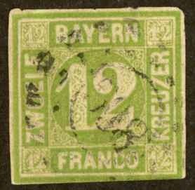 Germany Bavaria Sc# 13 Used (a) 1862 12kr yellow green Numerals