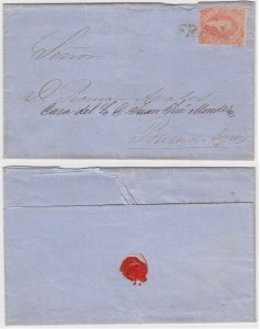 ARGENTINA 1865 RIVADAVIA Sc 11 GJ 20j MULATO ON LS FRANCA OF GOYA TO BSAS CV$450 