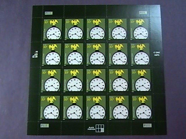 U.S.# 3757-MINT/NEVER HINGED--PANE OF 20----AMERICAN CLOCK----2003