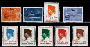 Indonesia Scott 659-667 MH* 1965 surcharged set