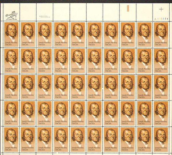 US #2038 Mint Sheet Joseph Priestley 