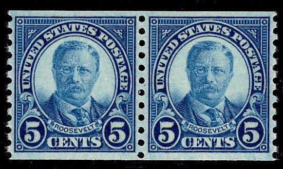 US Stamp #602 Coil Pair 5c Roosevelt MINT NH SCV $7.50