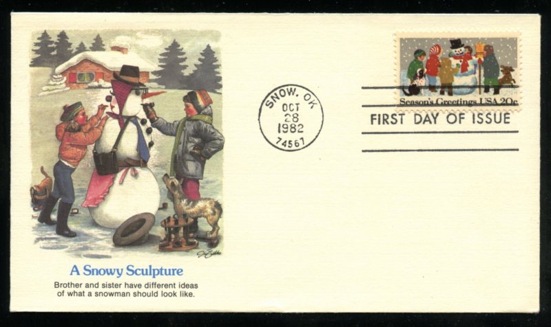 US 2028 Christmas Issue 1982 - Snowman UA Fleetwood cachet FDC