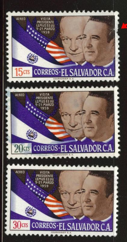El Salvador Scott C184-186 Used 1959 airmail stamp set