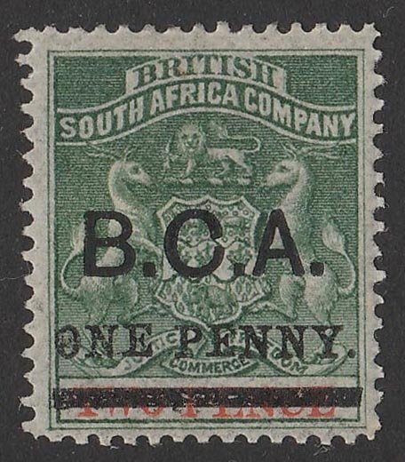 BRITISH CENTRAL AFRICA 1895 'BCA ONE PENNY' on Arms 2d, no wmk. 