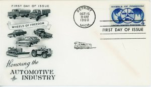 US Stamp #1162 Wheels of Freedom 4c - First Day Cover - Detroit MI Cancel 